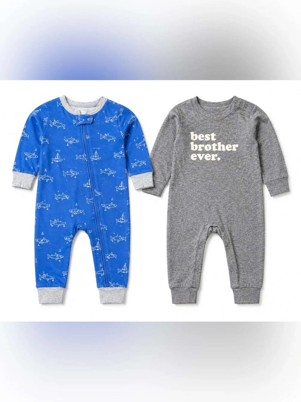 Carter’s Baby Boy 2 Pc Set 12M Best Brother Romper Shark Zip Sleeper